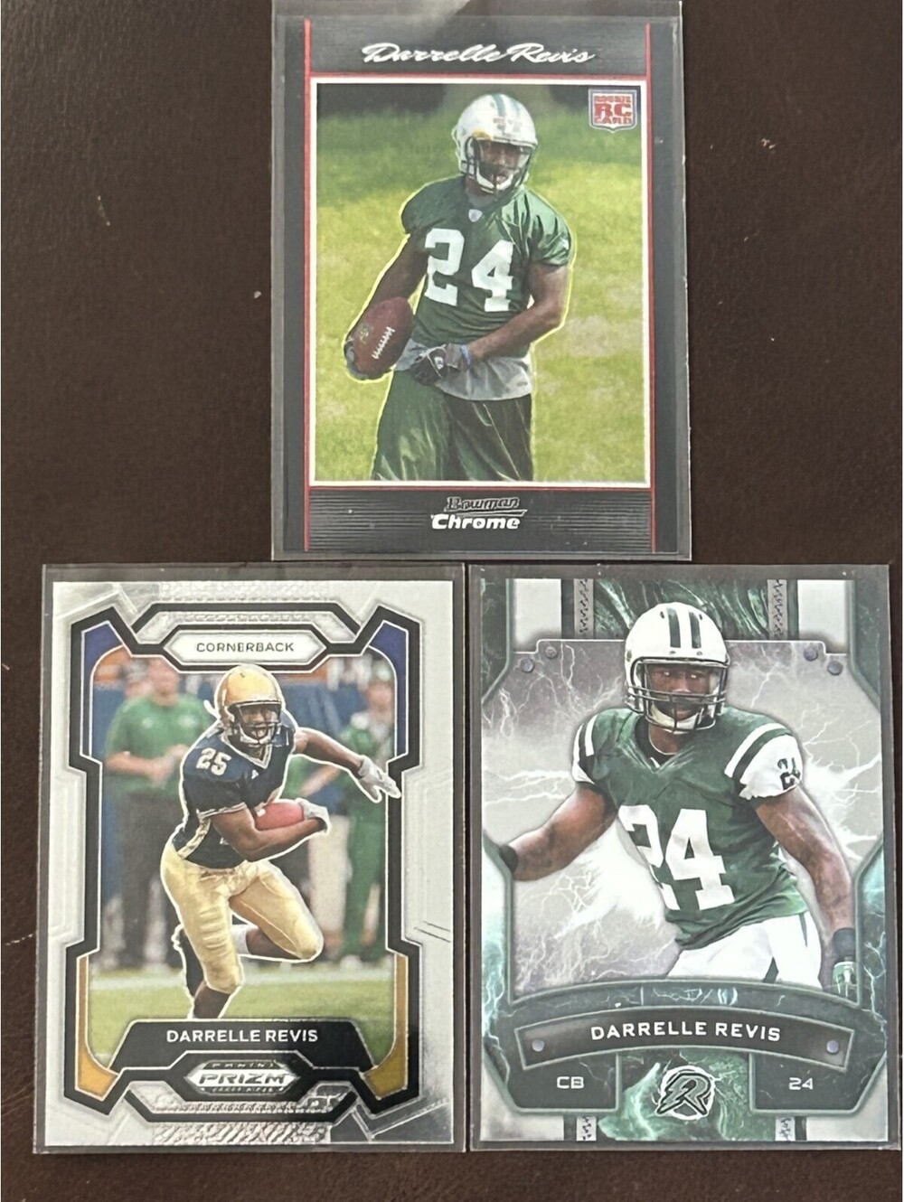 2007 DARRELLE REVIS TOPPS BOWMAN CHROME RC + 2024/25 PANINI/TOPPS 3 CARD LOT NM